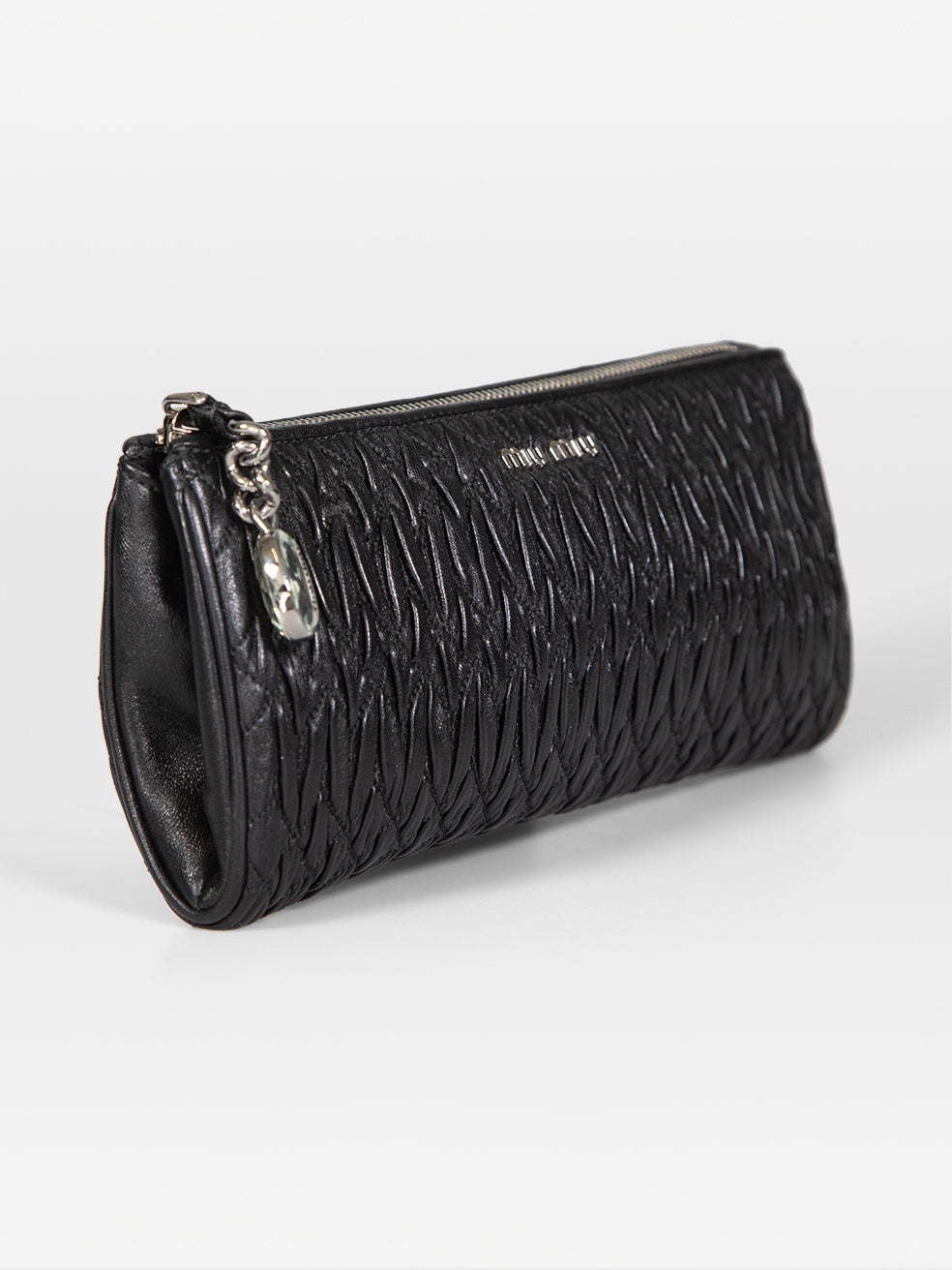 Miu Miu Crystal Charm Matelassé Clutch – Black