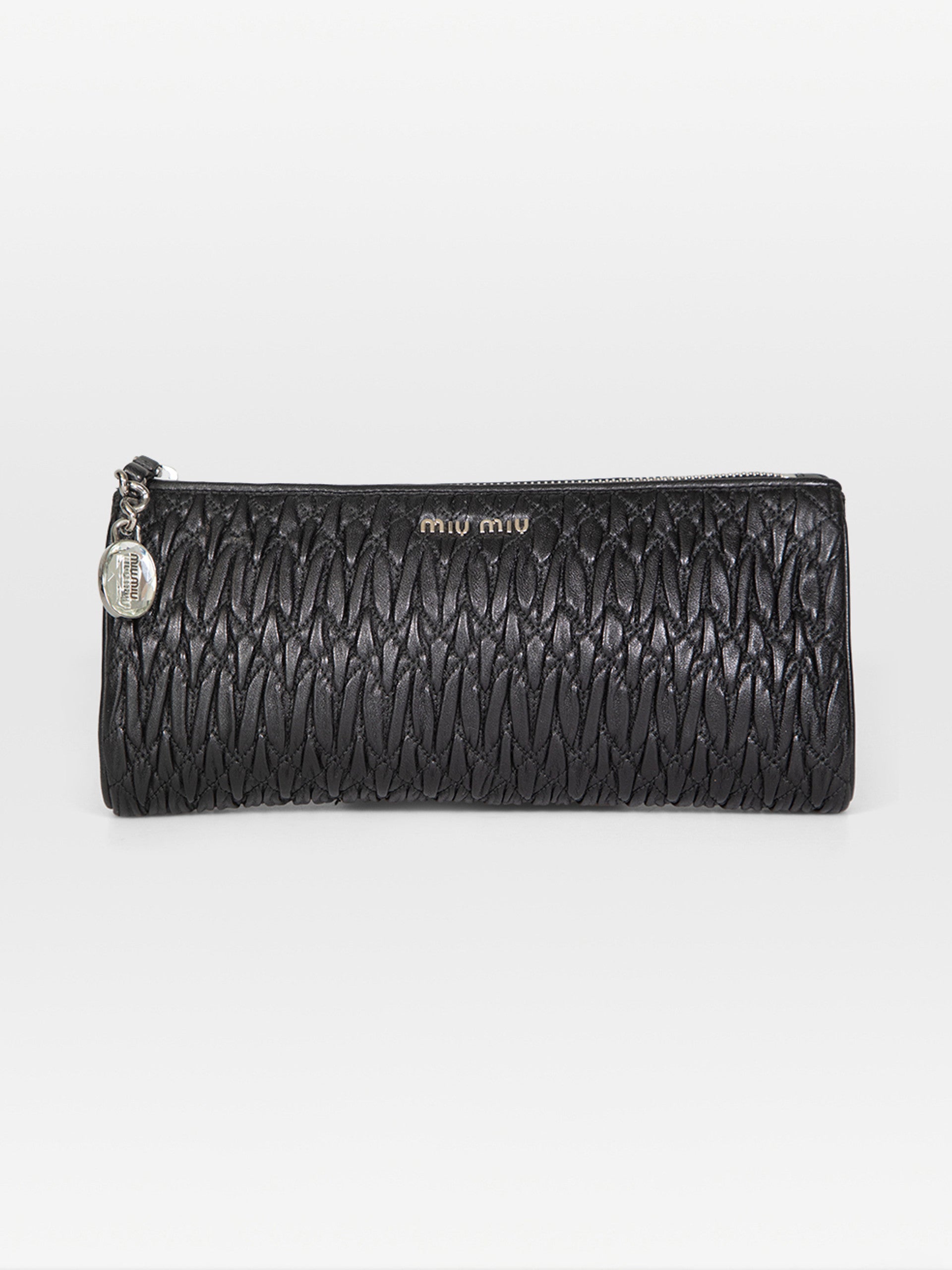 Miu Miu Crystal Charm Matelassé Clutch – Black