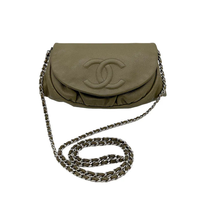Chanel Olive Caviar Leather Pleated Shoulder Bag