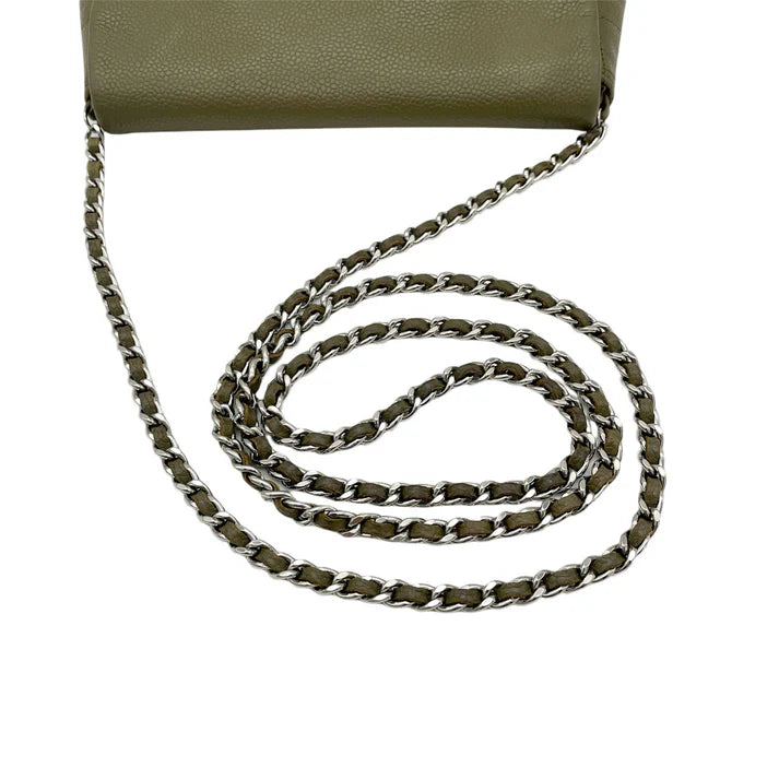 Chanel Olive Caviar Leather Pleated Shoulder Bag