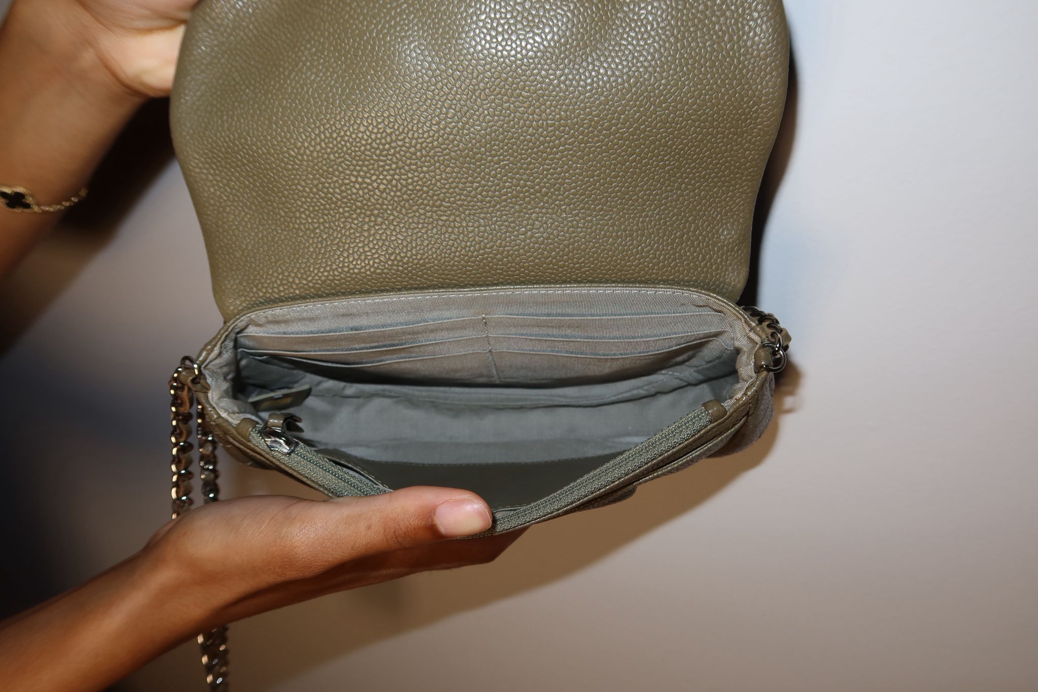 Chanel Olive Caviar Leather Pleated Shoulder Bag
