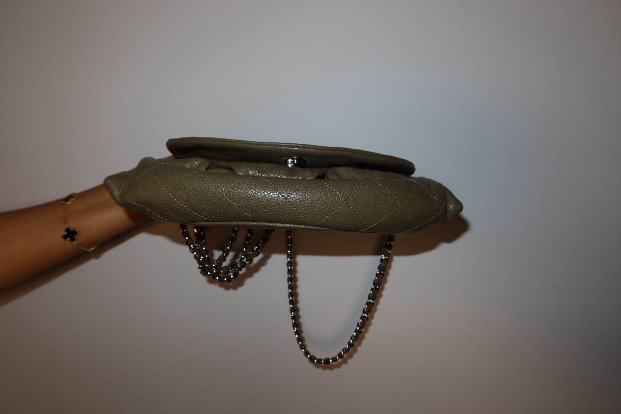 Chanel Olive Caviar Leather Pleated Shoulder Bag