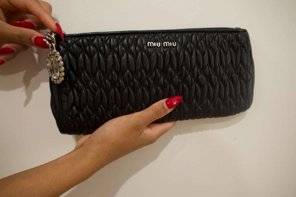 Miu Miu Crystal Charm Matelassé Clutch – Black
