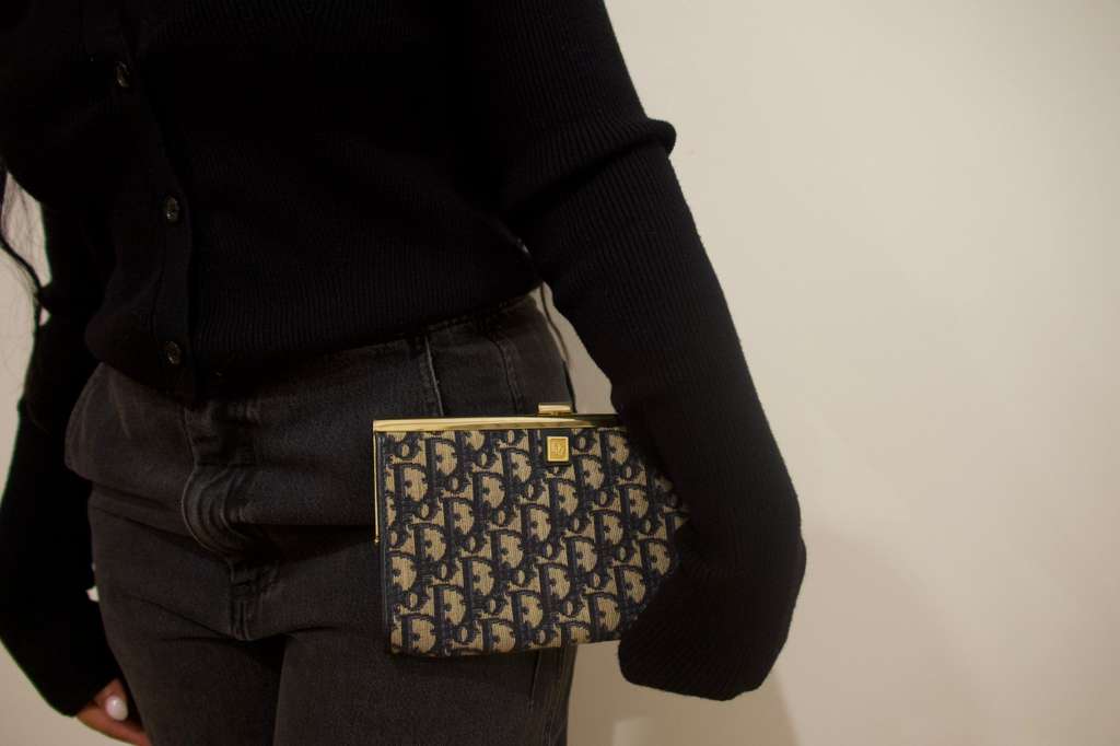 Christian Dior Trotter Logo Metal Clasp Jacquard Clutch Bag – Navy (Vintage)