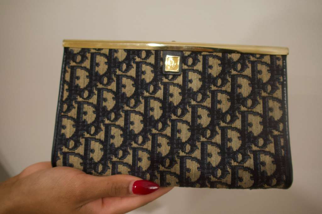 Christian Dior Trotter Logo Metal Clasp Jacquard Clutch Bag – Navy (Vintage)
