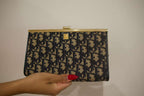 Christian Dior Trotter Logo Metal Clasp Jacquard Clutch Bag – Navy (Vintage)