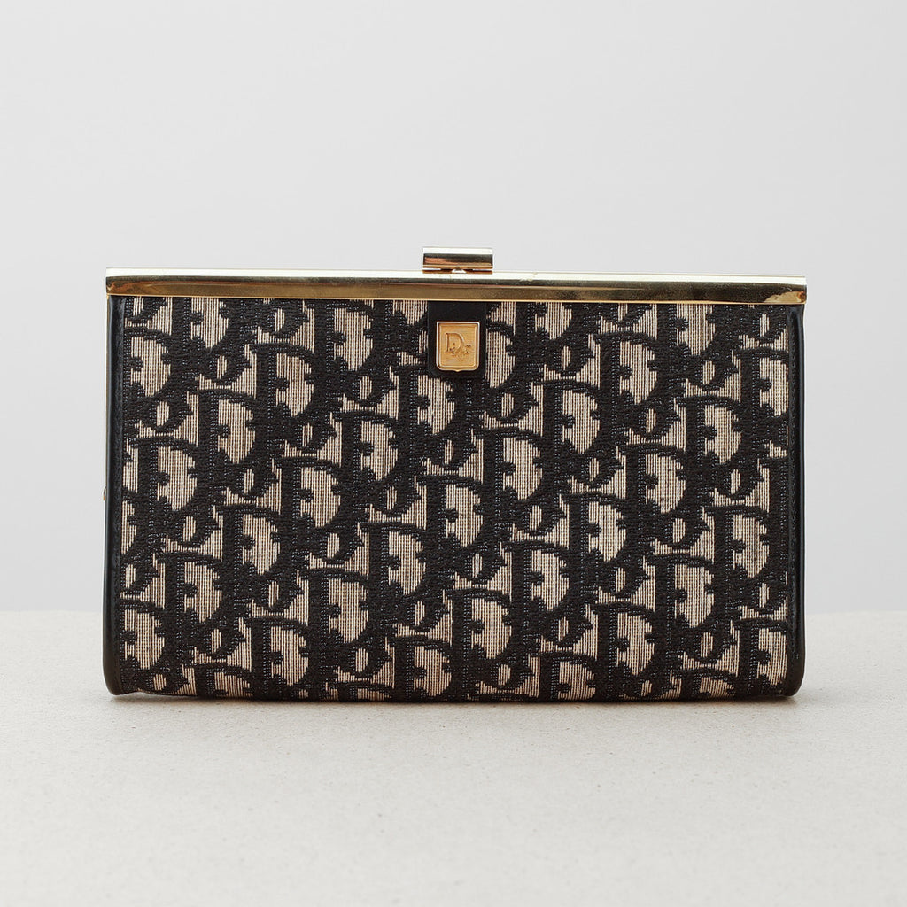 Christian Dior Trotter Logo Metal Clasp Jacquard Clutch Bag – Navy (Vintage)