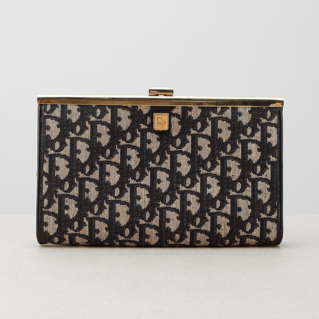 Christian Dior Trotter Logo Metal Clasp Jacquard Clutch Bag – Navy (Vintage)